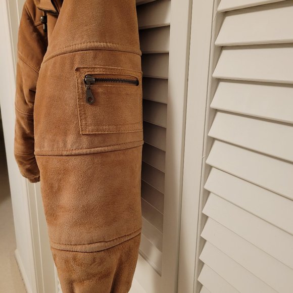 Bubble Bomber Jacket Genuine Suede Tan Size XS - Picture 7 of 16